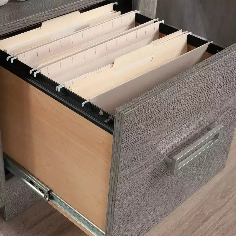 Scrivania da 47" per Home Office con Cassetto Portadocumenti e Ripiano Aperto, Rovere Cenere, Gestione Cavi