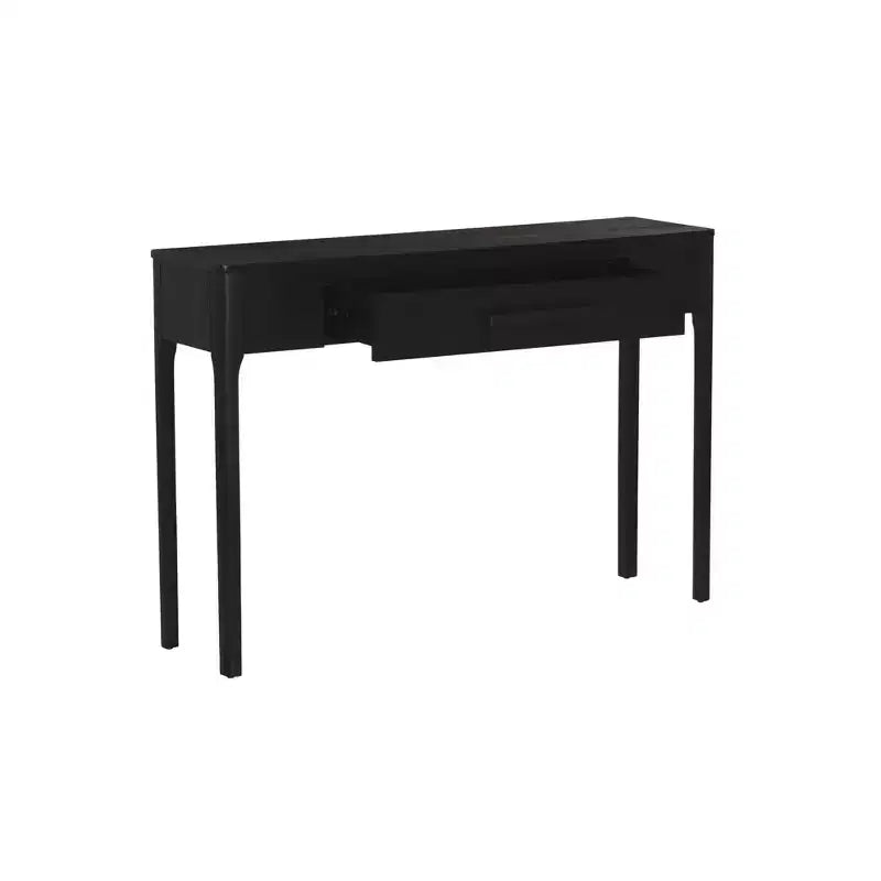 Consolle nera con cassetto, 48W x 12.5D x 33H, impiallacciatura di rovere e legno di gomma