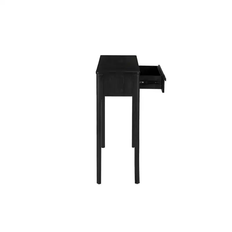 Consolle nera con cassetto, 48W x 12.5D x 33H, impiallacciatura di rovere e legno di gomma