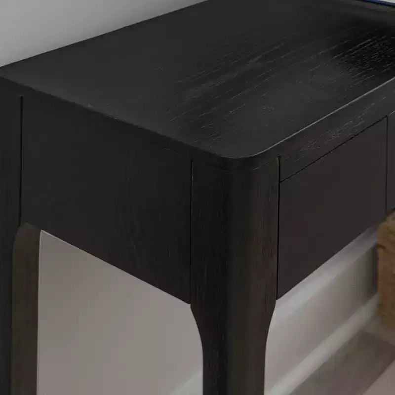 Consolle nera con cassetto, 48W x 12.5D x 33H, impiallacciatura di rovere e legno di gomma