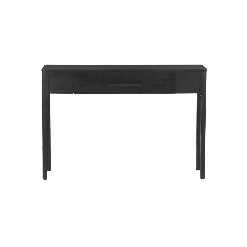 Consolle nera con cassetto, 48W x 12.5D x 33H, impiallacciatura di rovere e legno di gomma