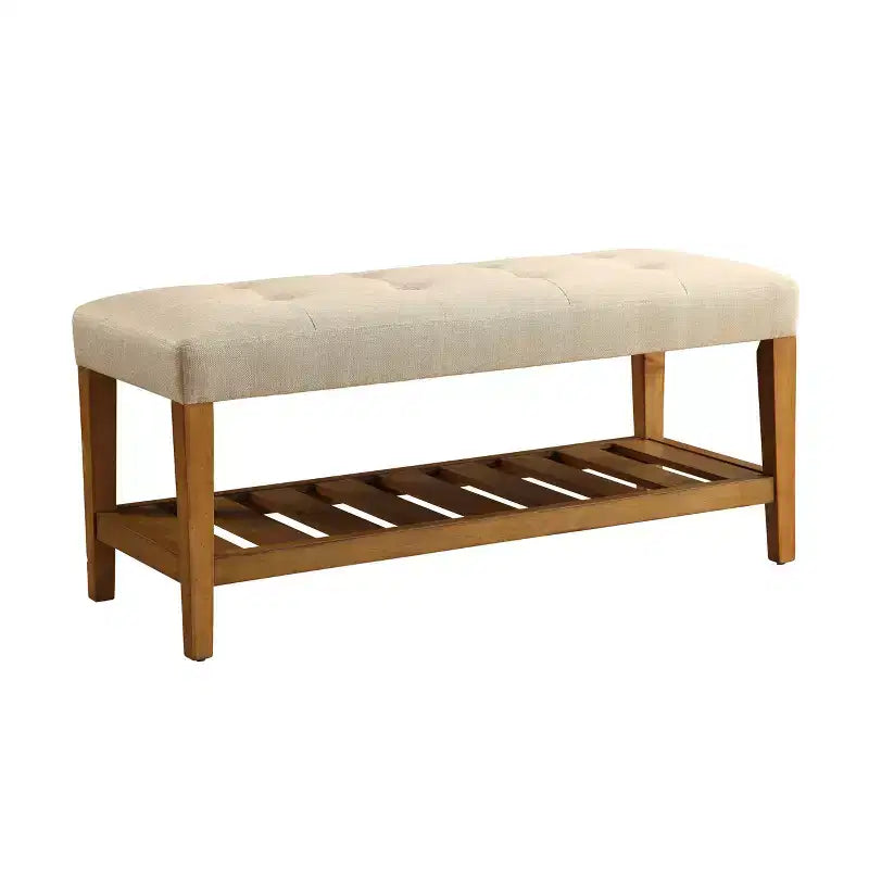 Acme Furniture Charla Pouf e Panche Tessuto Beige/Finitura Rovere