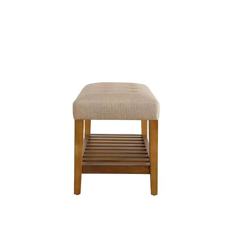Acme Furniture Charla Pouf e Panche Tessuto Beige/Finitura Rovere