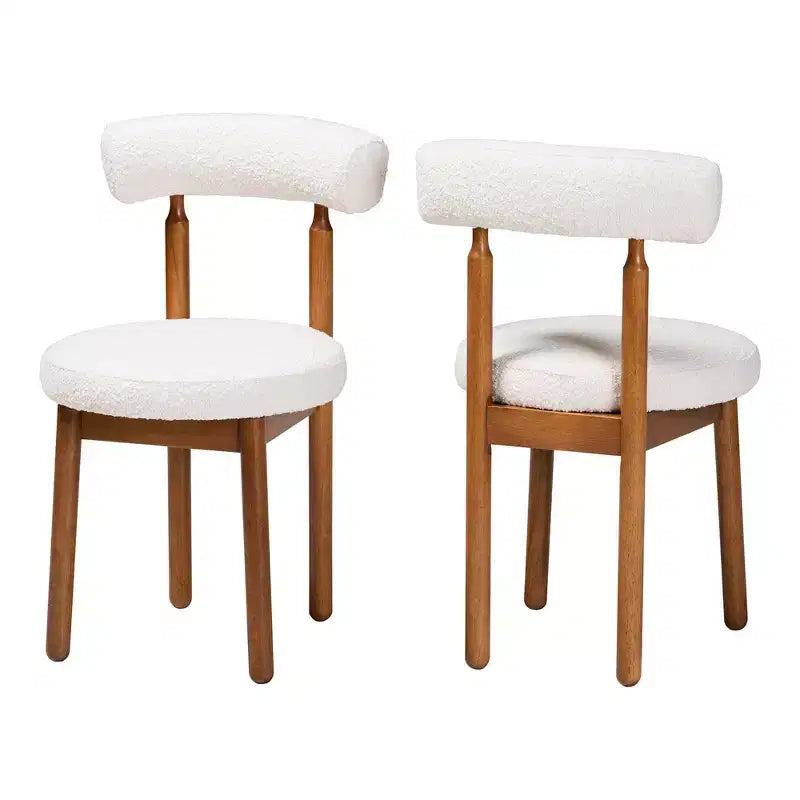 Sedie da pranzo in tessuto bouclé, struttura in legno di gomma e MDF, set da 2, 49 cm L x 79 cm H