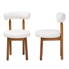 Sedie da pranzo in tessuto bouclé, struttura in legno di gomma e MDF, set da 2, 49 cm L x 79 cm H