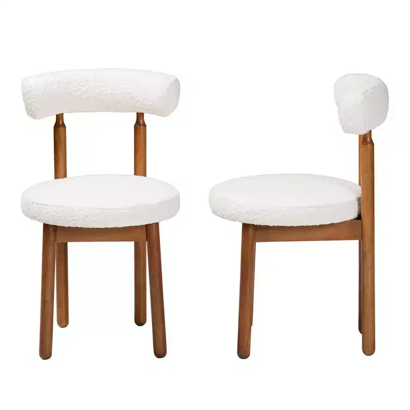 Sedie da pranzo in tessuto bouclé, struttura in legno di gomma e MDF, set da 2, 49 cm L x 79 cm H