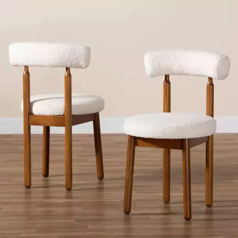Sedie da pranzo in tessuto bouclé, struttura in legno di gomma e MDF, set da 2, 49 cm L x 79 cm H