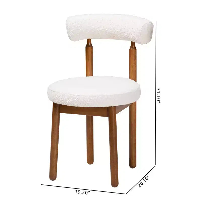 Sedie da pranzo in tessuto bouclé, struttura in legno di gomma e MDF, set da 2, 49 cm L x 79 cm H
