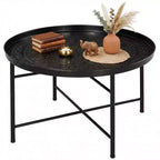 Tavolino da caffè rotondo in metallo martellato da 61 cm, nero, capacità 50 kg, piedini regolabili