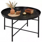 HOMCOM 24 Round Coffee Table with Hammered Tray Top, Vintage Metal Center Table for Living Room, Bedroom, Side Table