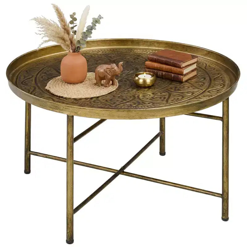 Tavolino da caffè rotondo in metallo martellato da 61 cm, nero, capacità 50 kg, piedini regolabili