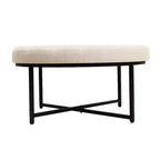 Emma e Oliver Pouf rotondo in cotone e lino, 86 cm, con design trapuntato e robusta struttura in ferro