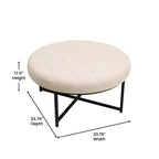 Emma e Oliver Pouf rotondo in cotone e lino, 86 cm, con design trapuntato e robusta struttura in ferro