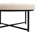 Emma e Oliver Pouf rotondo in cotone e lino, 86 cm, con design trapuntato e robusta struttura in ferro
