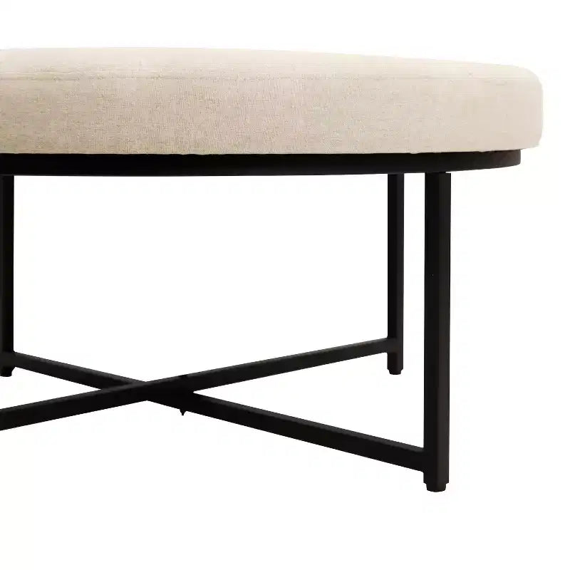 Emma e Oliver Pouf rotondo in cotone e lino, 86 cm, con design trapuntato e robusta struttura in ferro