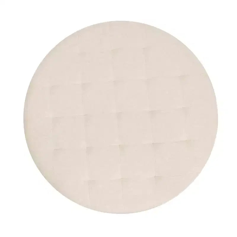 Emma e Oliver Pouf rotondo in cotone e lino, 86 cm, con design trapuntato e robusta struttura in ferro