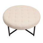 Emma e Oliver Pouf rotondo in cotone e lino, 86 cm, con design trapuntato e robusta struttura in ferro