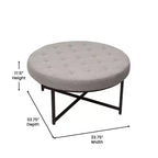 Emma e Oliver Pouf rotondo in cotone e lino, 86 cm, con design trapuntato e robusta struttura in ferro