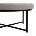 Emma e Oliver Pouf rotondo in cotone e lino, 86 cm, con design trapuntato e robusta struttura in ferro