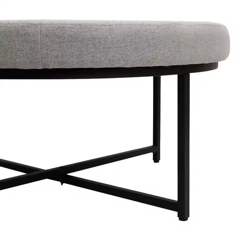 Emma e Oliver Pouf rotondo in cotone e lino, 86 cm, con design trapuntato e robusta struttura in ferro