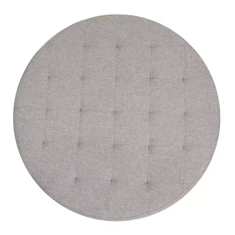 Emma e Oliver Pouf rotondo in cotone e lino, 86 cm, con design trapuntato e robusta struttura in ferro