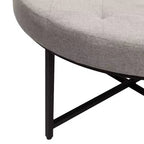 Emma e Oliver Pouf rotondo in cotone e lino, 86 cm, con design trapuntato e robusta struttura in ferro