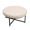 Emma e Oliver Pouf rotondo in cotone e lino, 86 cm, con design trapuntato e robusta struttura in ferro