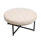 Emma e Oliver Pouf rotondo in cotone e lino, 86 cm, con design trapuntato e robusta struttura in ferro
