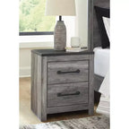 Comodino a 2 cassetti, rovere fumé grigio scuro, composito di legno, 55,1 cm L x 62,8 cm H