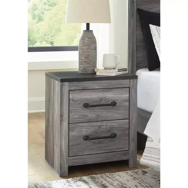 Comodino a 2 cassetti, rovere fumé grigio scuro, composito di legno, 55,1 cm L x 62,8 cm H