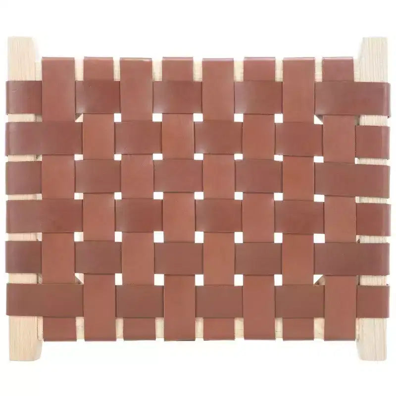 Sgabello da banco senza schienale, sedile in pelle intrecciata e struttura in legno, 47 cm L, capacità 125 kg