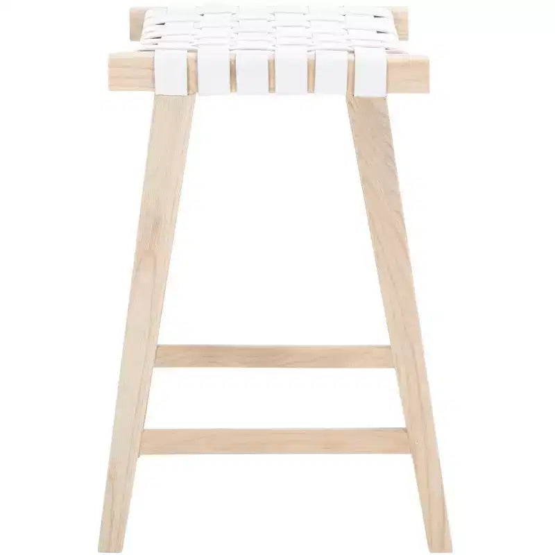 Sgabello da banco senza schienale, sedile in pelle intrecciata e struttura in legno, 47 cm L, capacità 125 kg