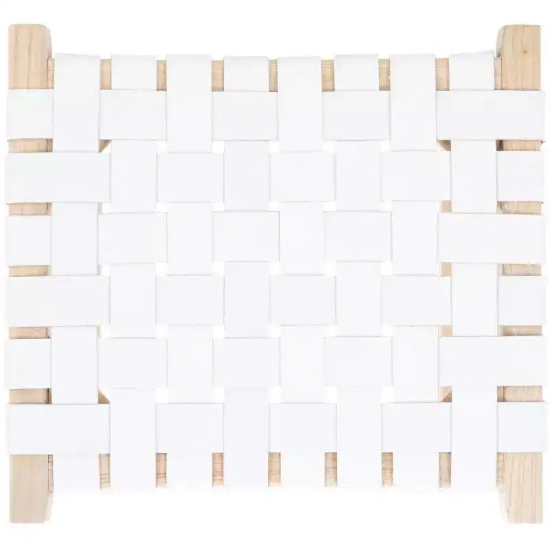 Sgabello da banco senza schienale, sedile in pelle intrecciata e struttura in legno, 47 cm L, capacità 125 kg