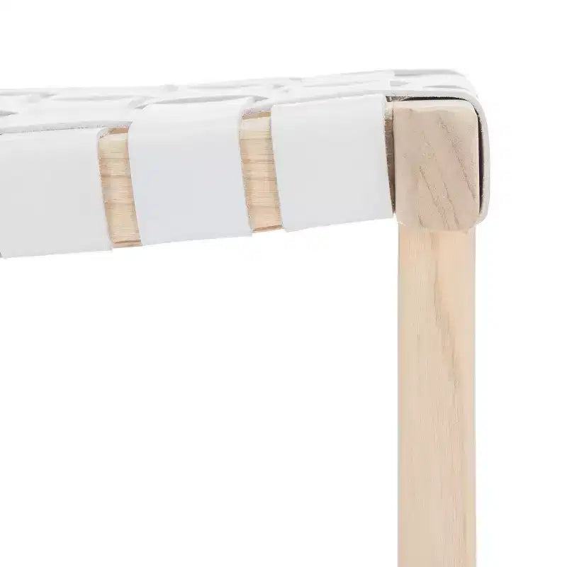 Sgabello da banco senza schienale, sedile in pelle intrecciata e struttura in legno, 47 cm L, capacità 125 kg