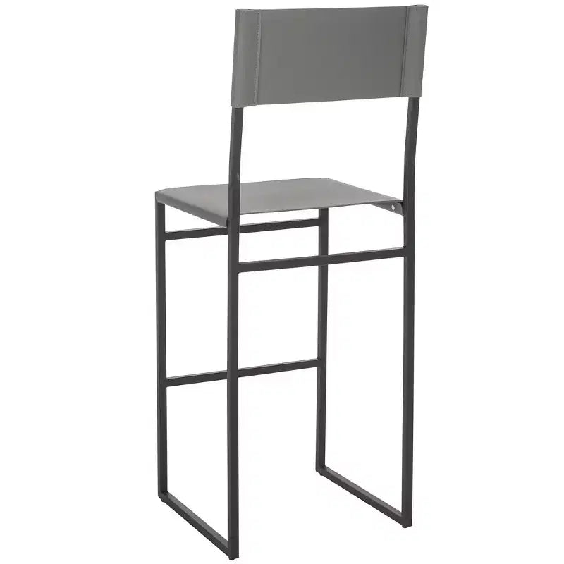 Sgabello da bar, pelle e struttura in ferro, schienale medio, senza braccioli, altezza seduta 76 cm, 113 kg