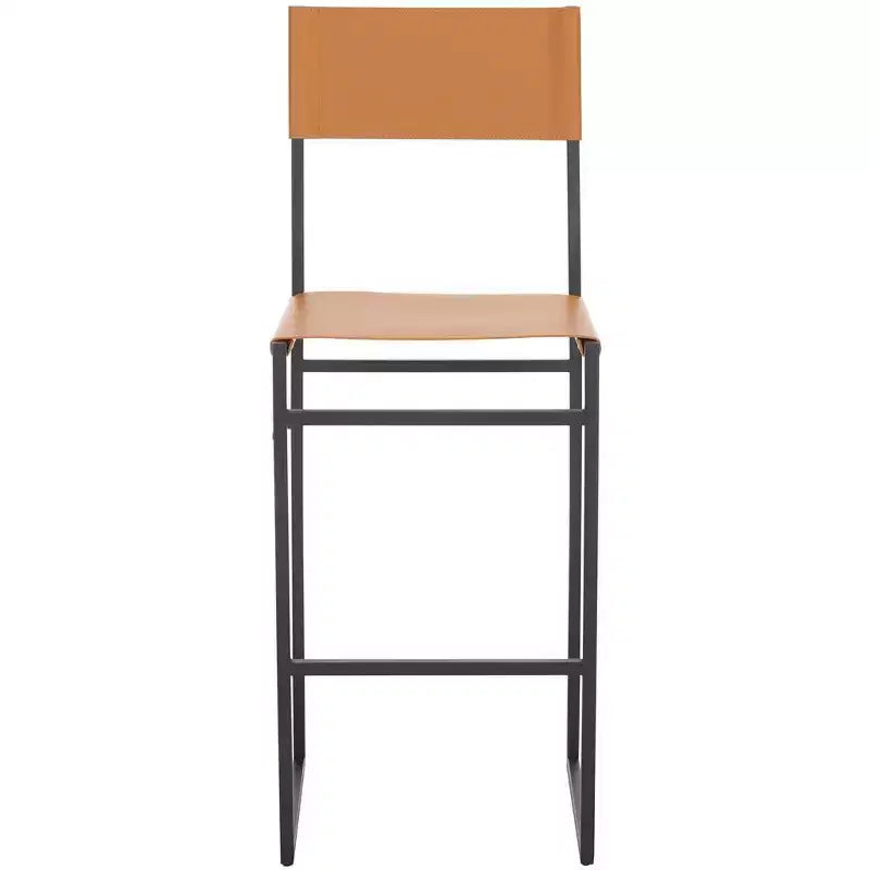 Sgabello da bar, pelle e struttura in ferro, schienale medio, senza braccioli, altezza seduta 76 cm, 113 kg
