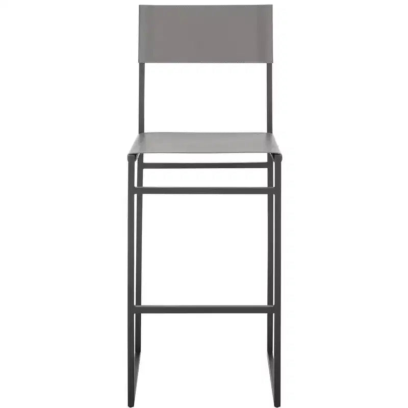 Sgabello da bar, pelle e struttura in ferro, schienale medio, senza braccioli, altezza seduta 76 cm, 113 kg