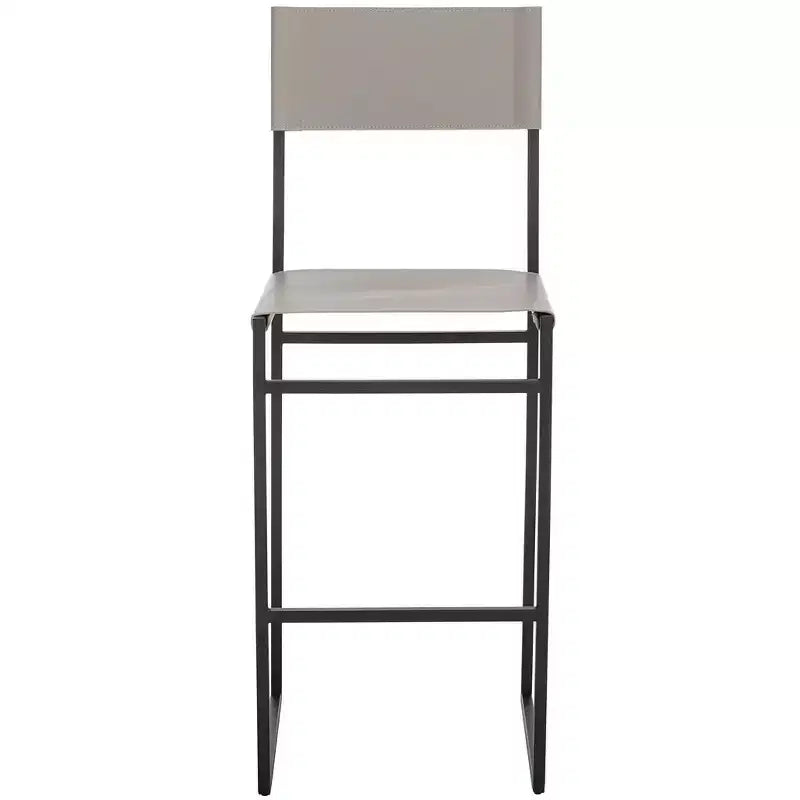 Sgabello da bar, pelle e struttura in ferro, schienale medio, senza braccioli, altezza seduta 76 cm, 113 kg