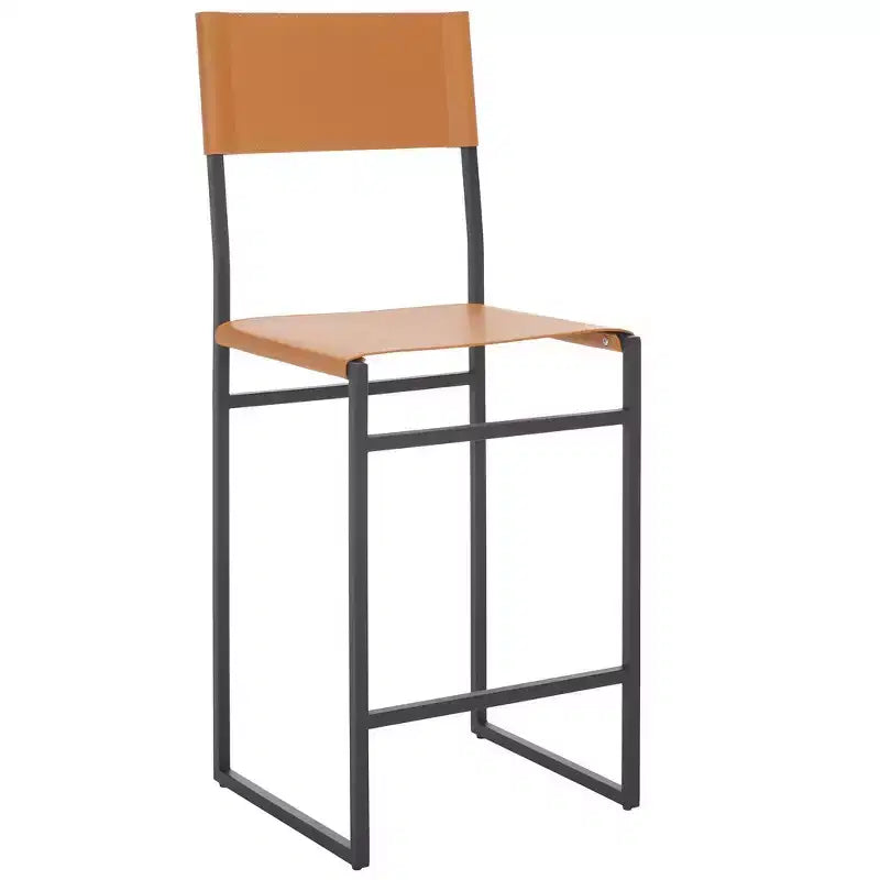 Sgabello da bancone, pelle e struttura in ferro, schienale medio, senza braccioli, altezza seduta 66 cm, 113 kg