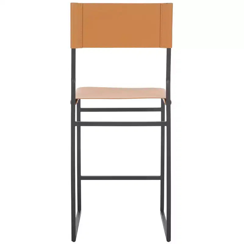 Sgabello da bancone, pelle e struttura in ferro, schienale medio, senza braccioli, altezza seduta 66 cm, 113 kg