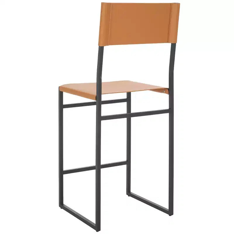 Sgabello da bancone, pelle e struttura in ferro, schienale medio, senza braccioli, altezza seduta 66 cm, 113 kg