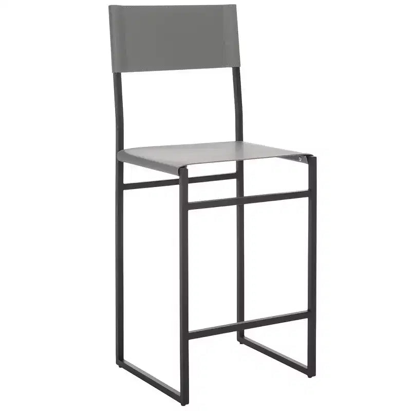 Sgabello da bancone, pelle e struttura in ferro, schienale medio, senza braccioli, altezza seduta 66 cm, 113 kg