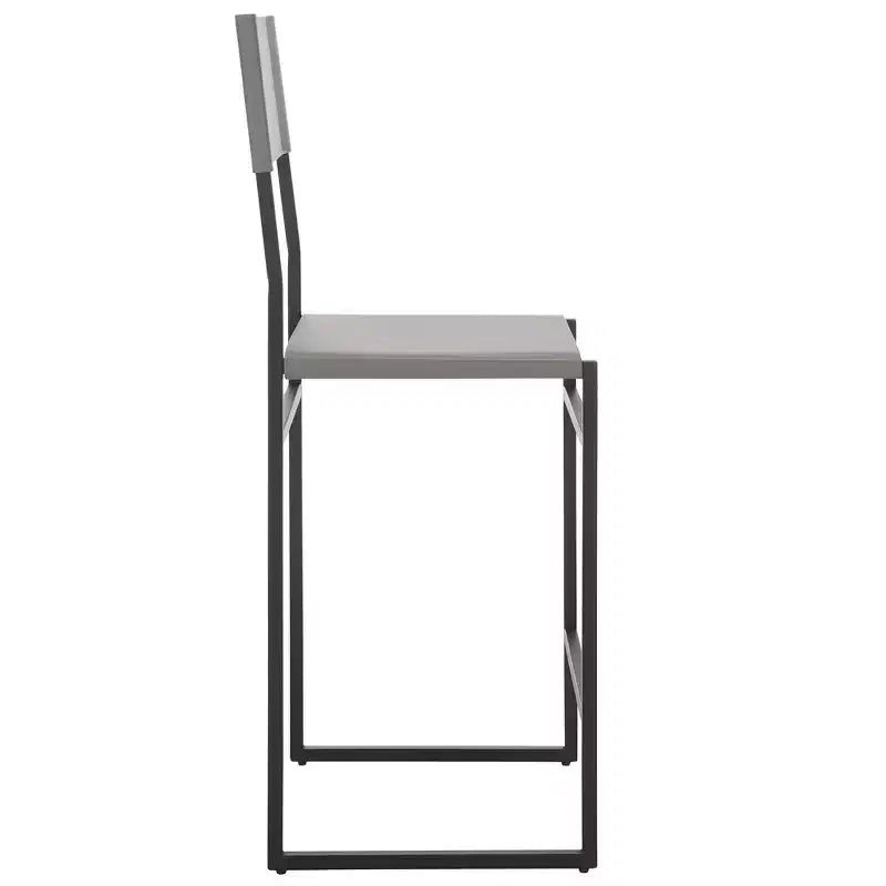 Sgabello da bancone, pelle e struttura in ferro, schienale medio, senza braccioli, altezza seduta 66 cm, 113 kg
