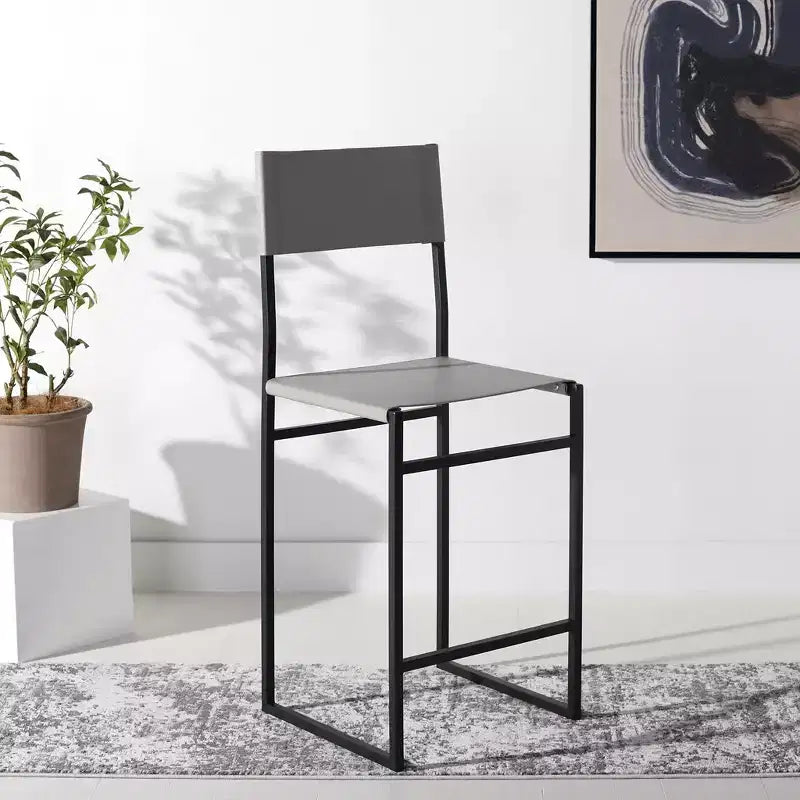 Sgabello da bancone, pelle e struttura in ferro, schienale medio, senza braccioli, altezza seduta 66 cm, 113 kg