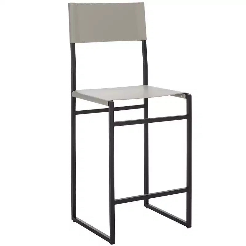 Sgabello da bancone, pelle e struttura in ferro, schienale medio, senza braccioli, altezza seduta 66 cm, 113 kg
