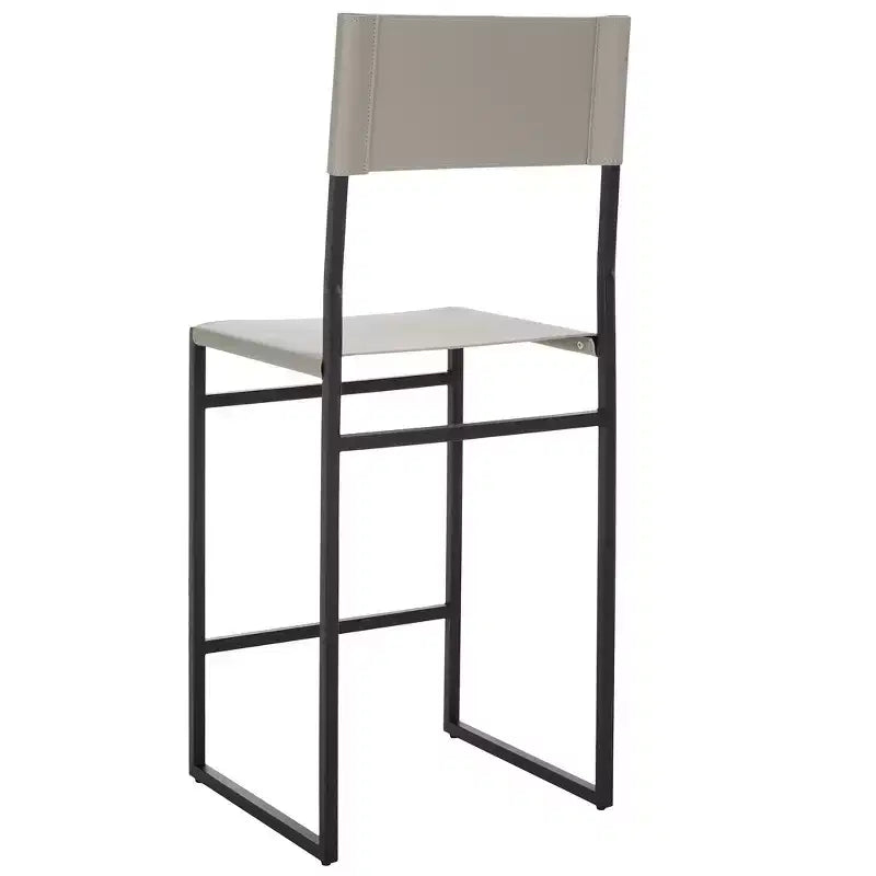 Sgabello da bancone, pelle e struttura in ferro, schienale medio, senza braccioli, altezza seduta 66 cm, 113 kg