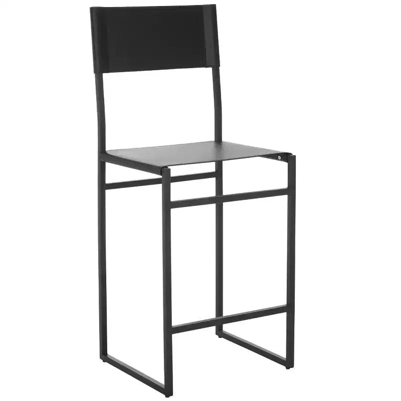 Sgabello da bancone, pelle e struttura in ferro, schienale medio, senza braccioli, altezza seduta 66 cm, 113 kg