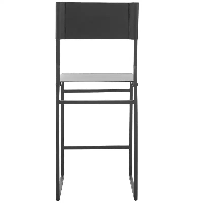 Sgabello da bancone, pelle e struttura in ferro, schienale medio, senza braccioli, altezza seduta 66 cm, 113 kg