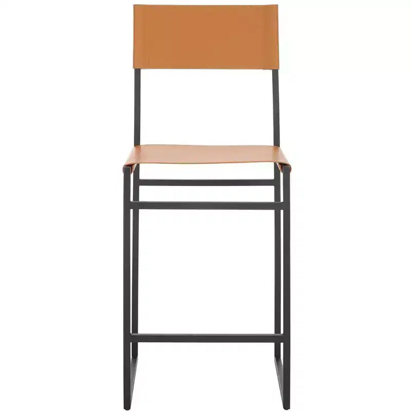 Sgabello da bancone, pelle e struttura in ferro, schienale medio, senza braccioli, altezza seduta 66 cm, 113 kg
