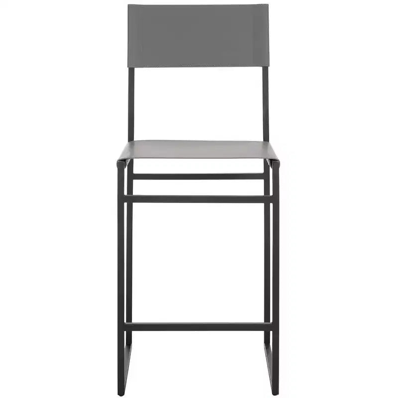 Sgabello da bancone, pelle e struttura in ferro, schienale medio, senza braccioli, altezza seduta 66 cm, 113 kg